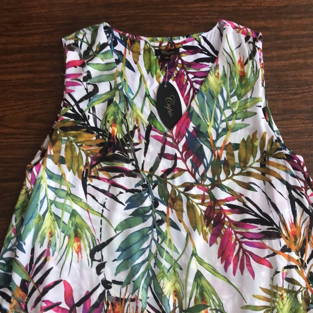 Cupio Tropical print dress Lined with slimming fit Midi length Size L NWT